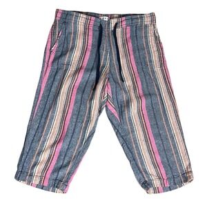 Dash Women Pull On Capri Pants Size PL Linen Blend Wide Leg Striped Lounge